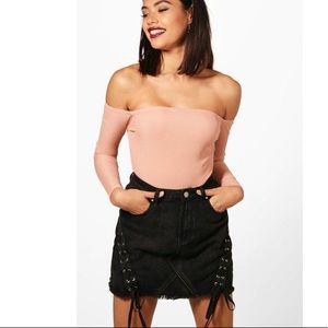 Ribbed Pink Off Shoulder Bodysuit